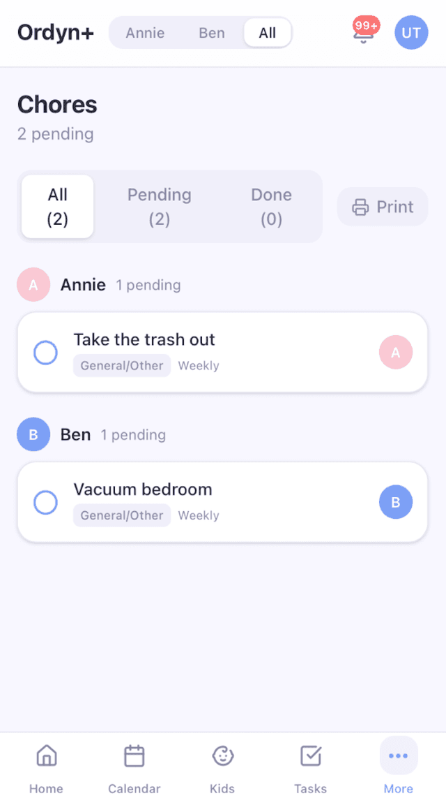Ordyn+ chores by child